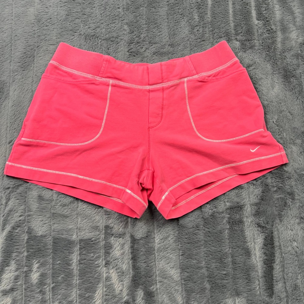 Nike Womens Pink Athletic Shorts Small Contrast Stitch Pockets RN 56323